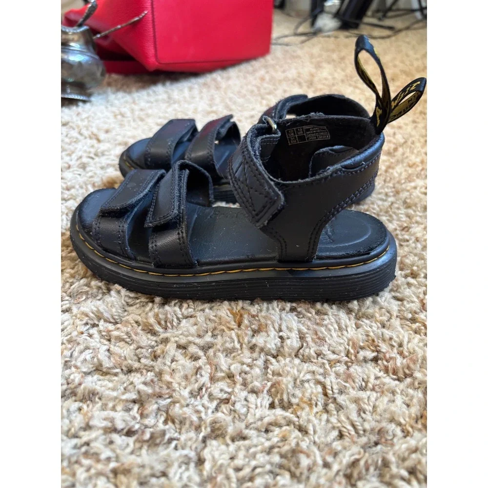 Dr. Martens Junior Klaire Leather Strap Sandals Kids Sz 13 Black Hook and Loop